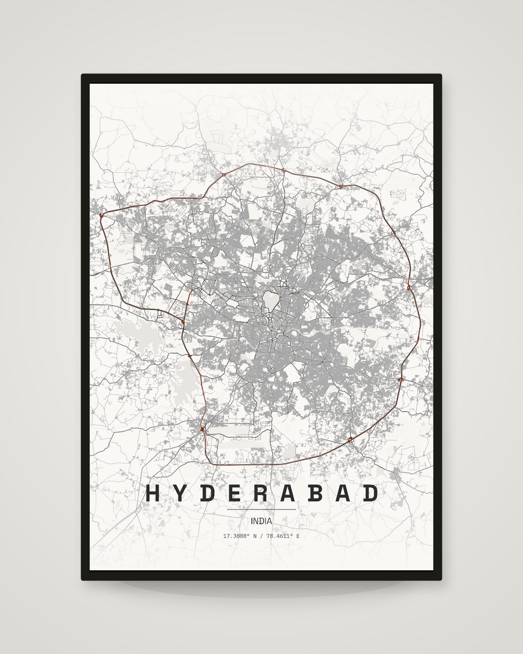 Hyderabad City Map Poster | 11 Premium Styles