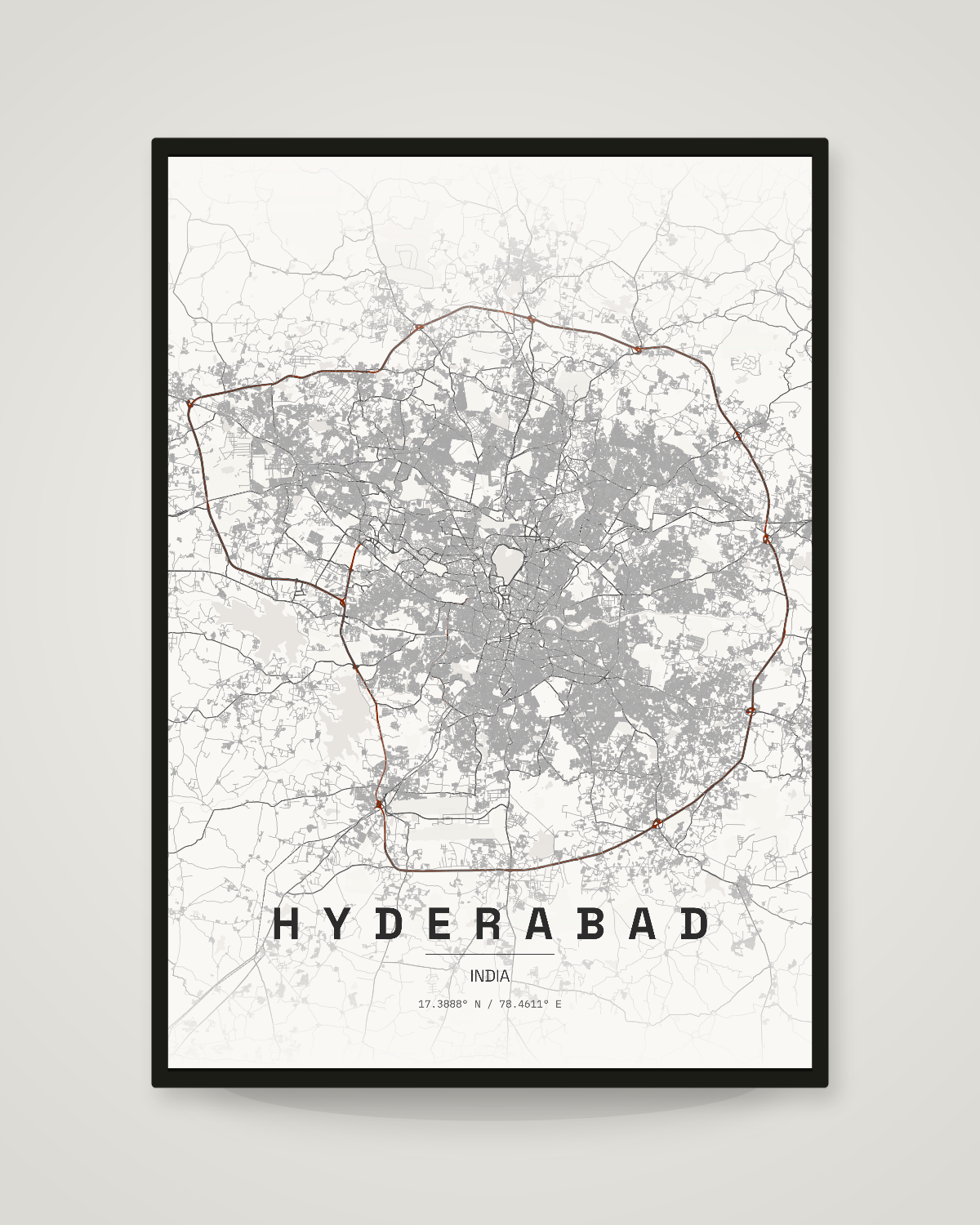 Hyderabad City Map Poster | 11 Premium Styles