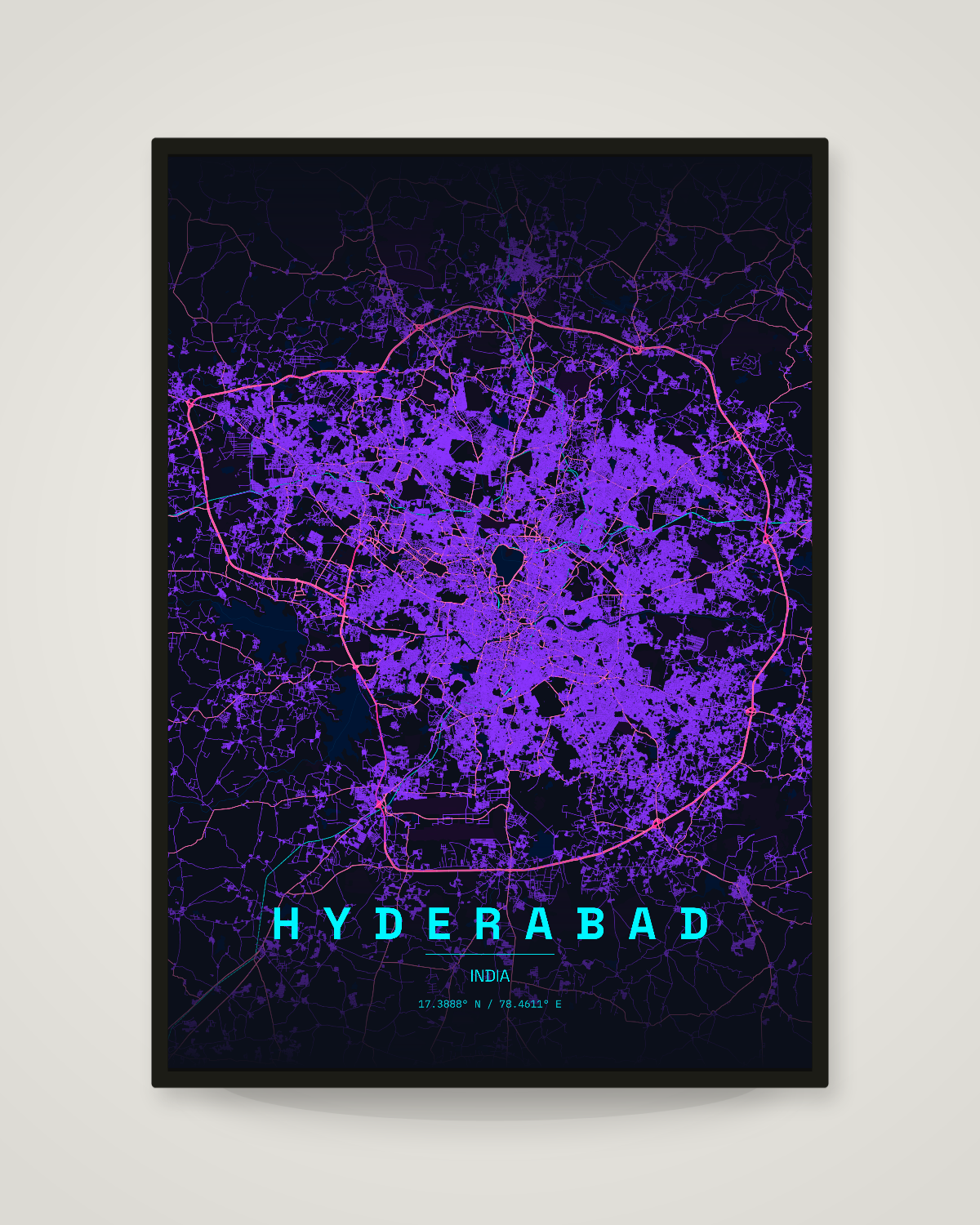 Hyderabad City Map Poster | 11 Premium Styles